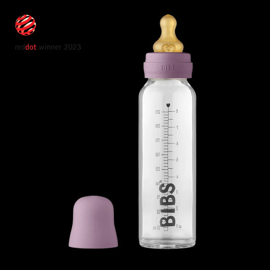 Baby Glass Bottle Complete Set 225ml - Mauve - Traveling Tikes 