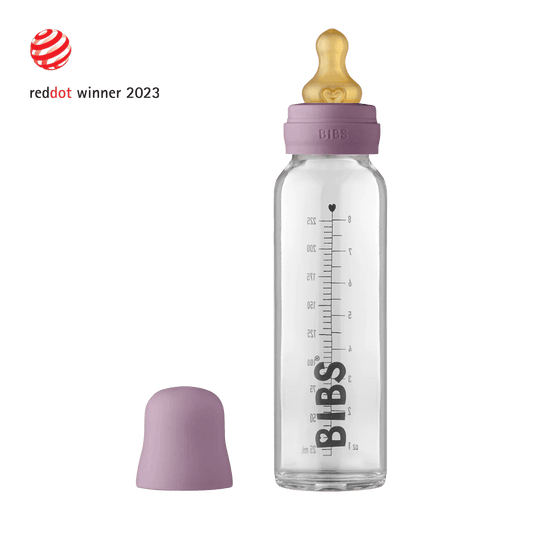 Baby Glass Bottle Complete Set 225ml - Mauve - Traveling Tikes 