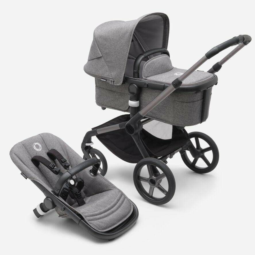 Bugaboo Fox5- Grey Mélange Sun Canopy, Grey Mélange Fabrics, Graphite Chassis - Traveling Tikes 