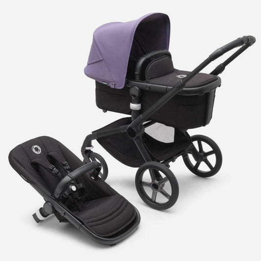 Bugaboo Fox5 Stroller - Astro Purple Sun Canopy, Midnight Black Fabrics, Black Chassis - Traveling Tikes 