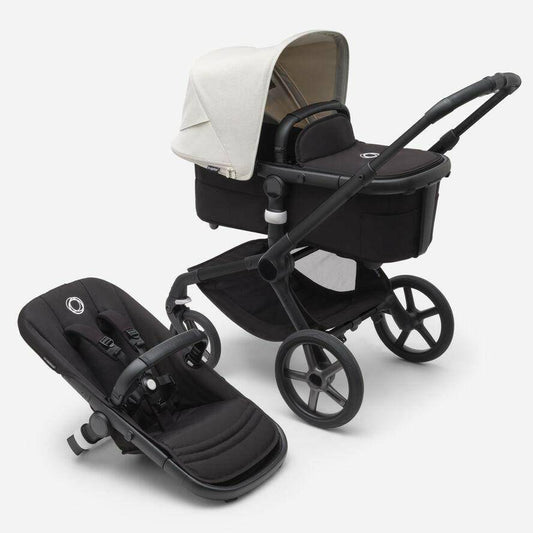 Bugaboo Fox5 Stroller - Misty White Sun Canopy, Midnight Black Fabrics, Black Chassis - Traveling Tikes 