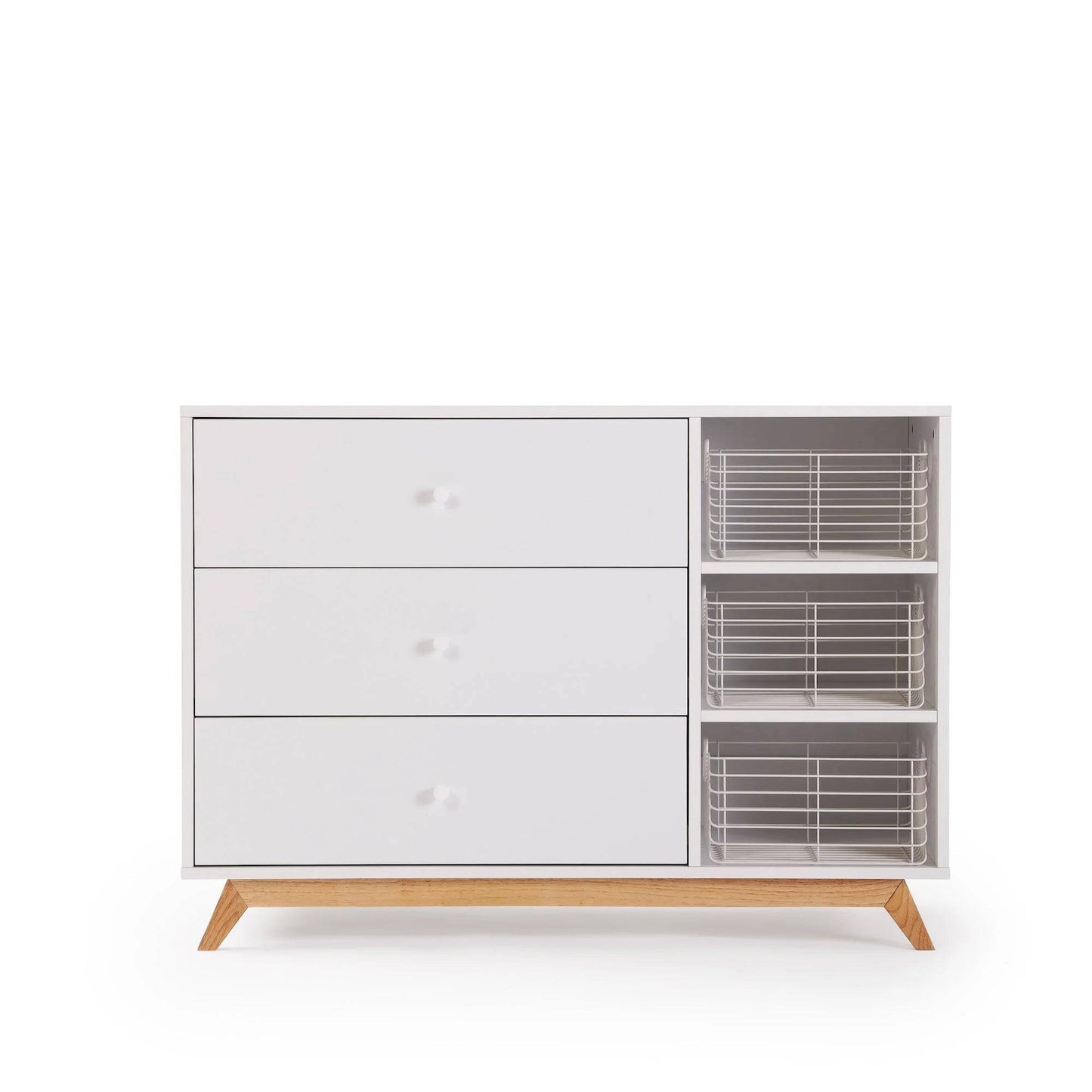 DaDaDa Central Park 3-drawer, Two Shelf Nursery Dresser - White + Natural