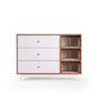 DaDaDa Central Park 3-drawer, Two Shelf Nursery Dresser - White + Red Oak