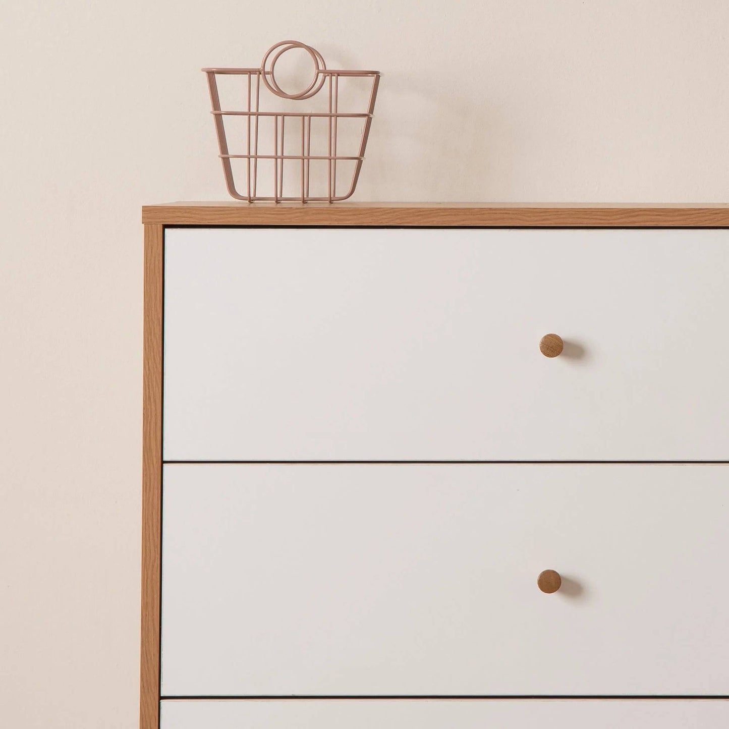 DaDaDa Central Park 3-drawer, Two Shelf Nursery Dresser - White + Red Oak