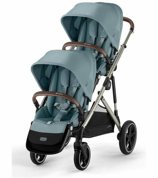 Cybex Gazelle S 2 Double Stroller Bundle - Taupe Frame / Sky Blue - Traveling Tikes 