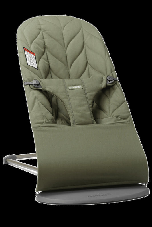 Baby Bjorn Bouncer Bliss, Light Grey Frame, Petal Quilt Cotton - Dark Green