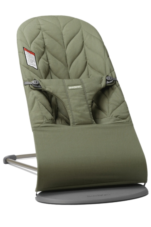 Baby Bjorn Bouncer Bliss, Light Grey Frame, Petal Quilt Cotton - Dark Green