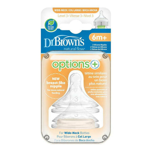 Dr. Brown’s Options+ Wide-Neck Baby Bottle Nipple Level 3 (6m+ Med Flow) - Traveling Tikes 