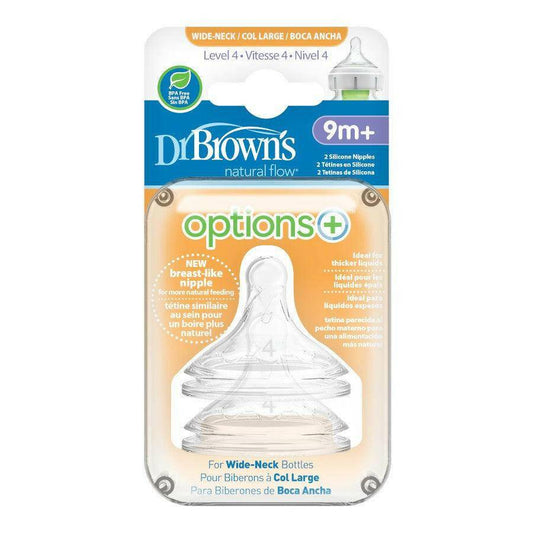 Dr. Brown’s Options+ Wide-Neck Baby Bottle Nipple Level 4 (9m+ Fast Flow) - Traveling Tikes 