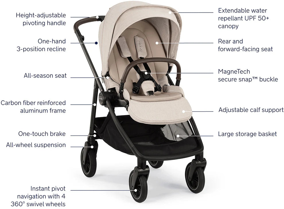 Nuna SWIV Stroller | 360° Swivel Wheels - Chai