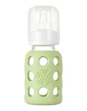 Life Factory 4 oz Glass Baby Bottle with Silicone Sleeve (spring green) - Traveling Tikes 