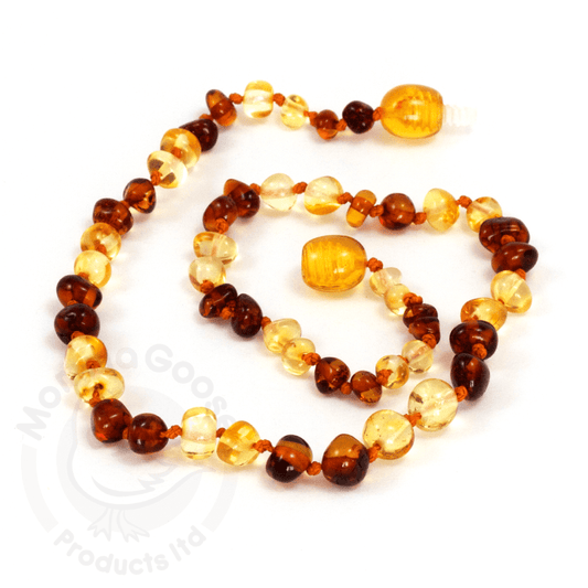 Momma Goose Baby Amber Necklace - Baroque Cognac & Lemon - Traveling Tikes 