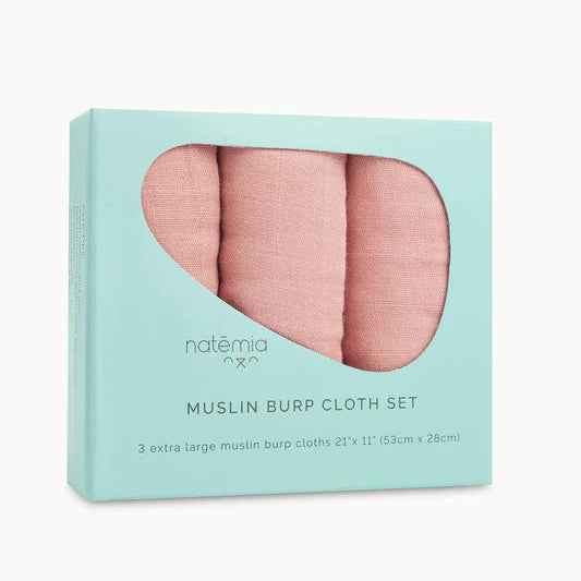 Natemia Ultra Soft Muslin Bamboo Burp Cloths - 3 Pack - Misty Rose - Traveling Tikes 