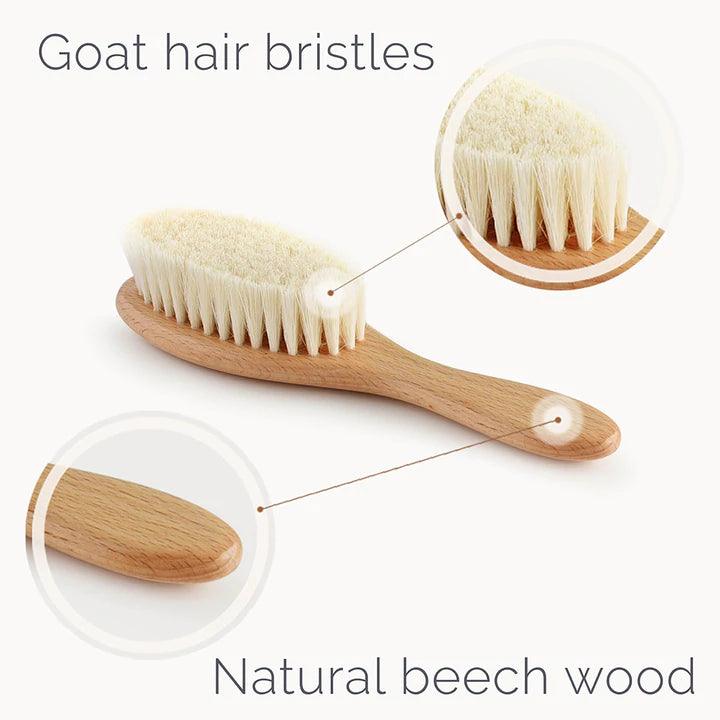 Natemia Wooden Baby Hair Brush Set With Natural Bristles - Traveling Tikes 