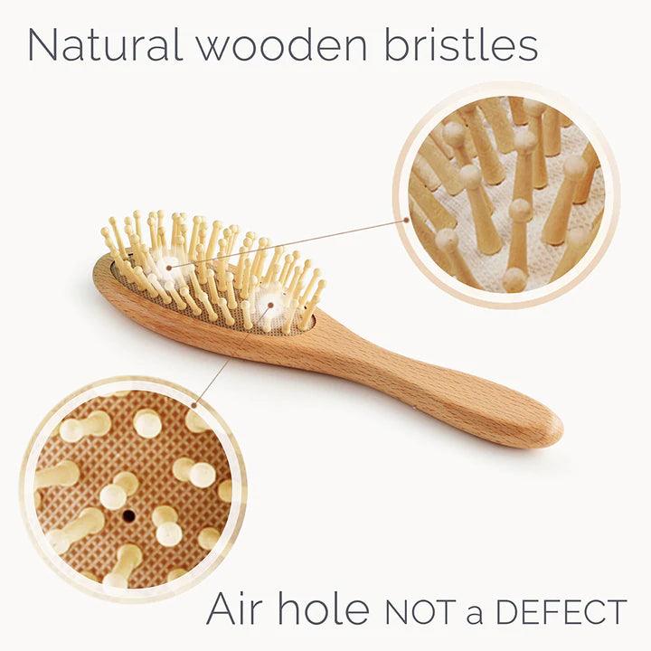 Natemia Wooden Baby Hair Brush Set With Natural Bristles - Traveling Tikes 