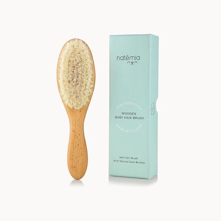 Natemia Wooden Baby Hair Brush With Natural Bristles - Traveling Tikes 