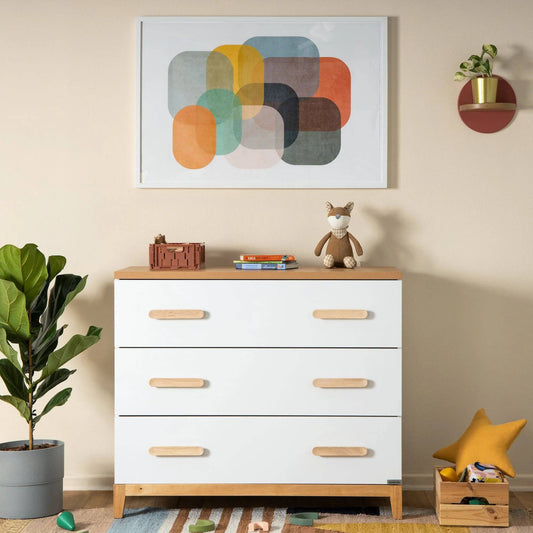 Dadada LaLa Little 3-Drawer Dresser - White/Red Oak