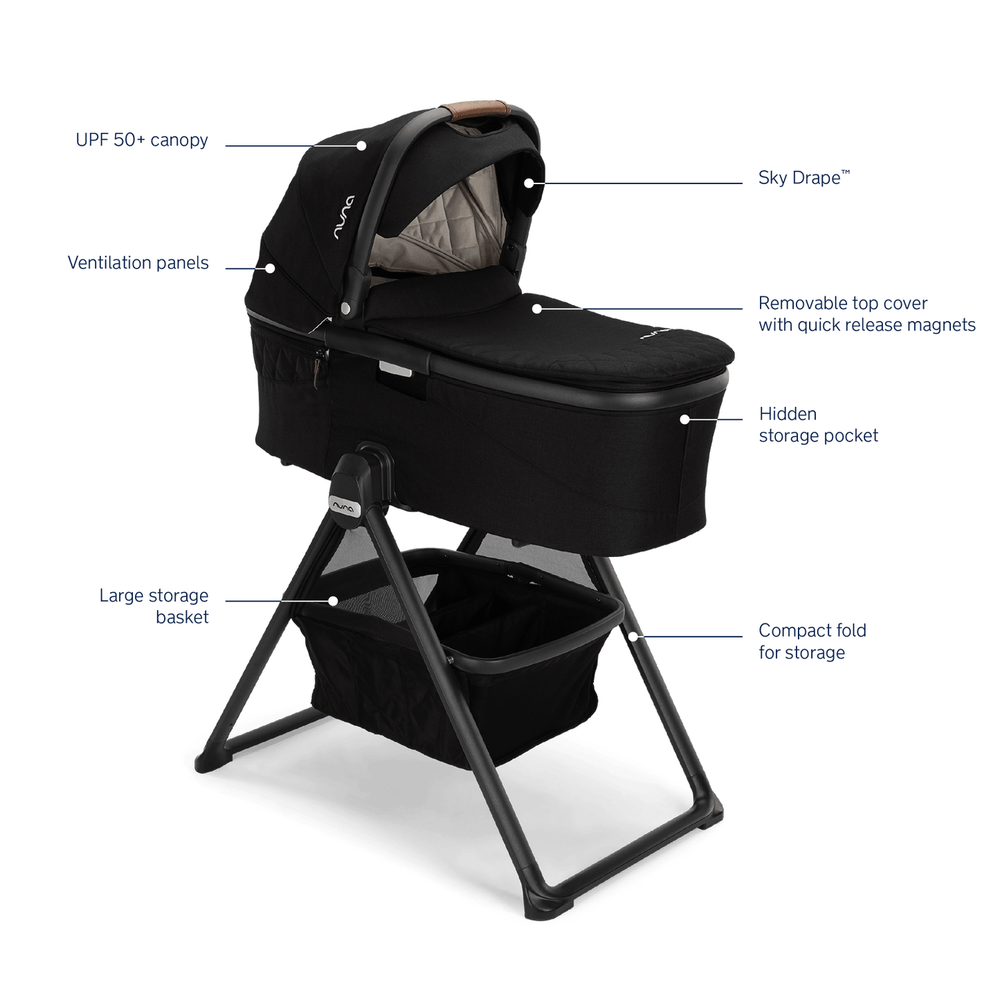 Nuna DEMI Grow Bassinet + Stand - Caviar - Traveling Tikes 