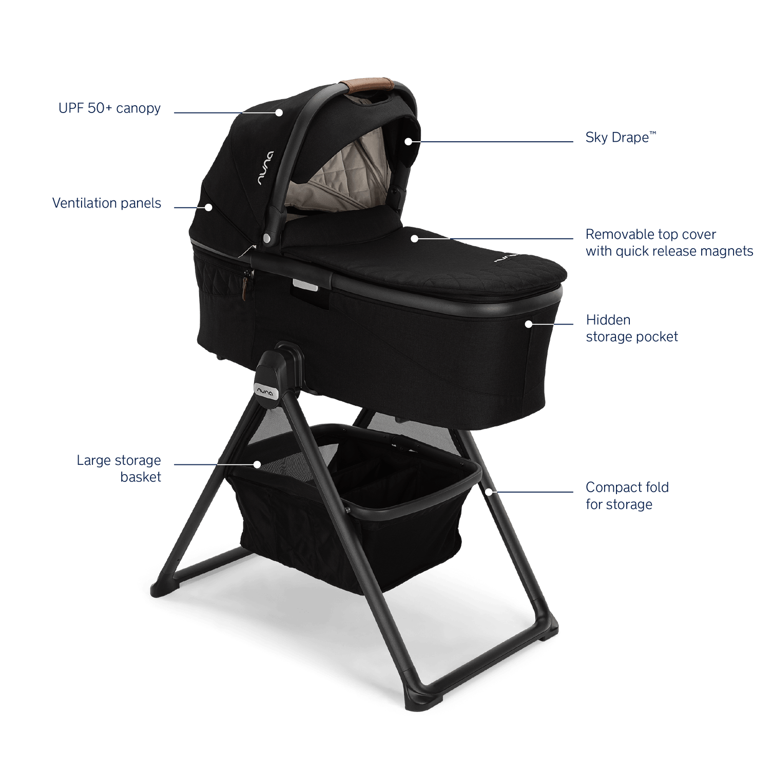 Nuna DEMI Grow Bassinet + Stand - Caviar - Traveling Tikes 