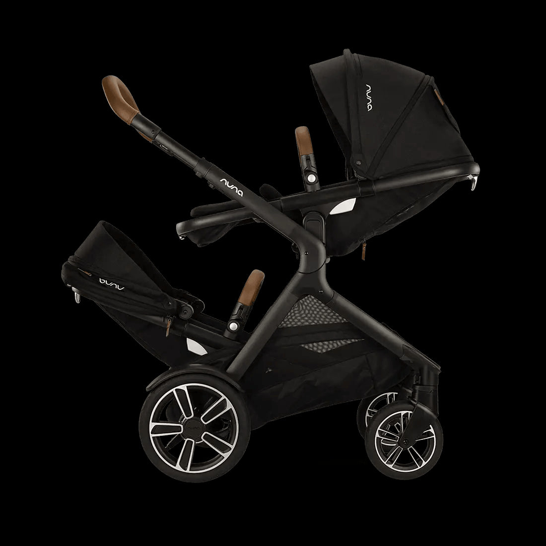 Nuna DEMI Next Double Stroller + Rider Board - Caviar - Traveling Tikes 