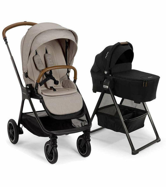 Nuna TRIV Next Stroller + LYTL Bassinet + Stand Bundle - Hazelwood / Caviar - Traveling Tikes 