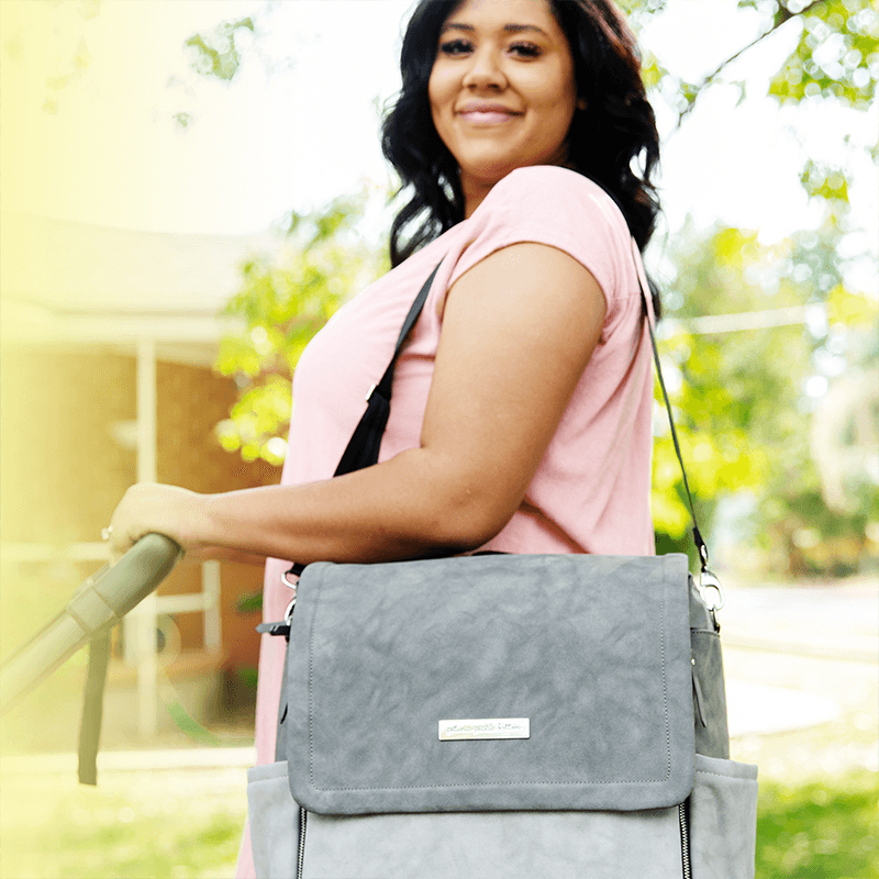 Petunia Pickle Bottom Boxy Backpack in Pewter Matte Leatherette - Traveling Tikes 