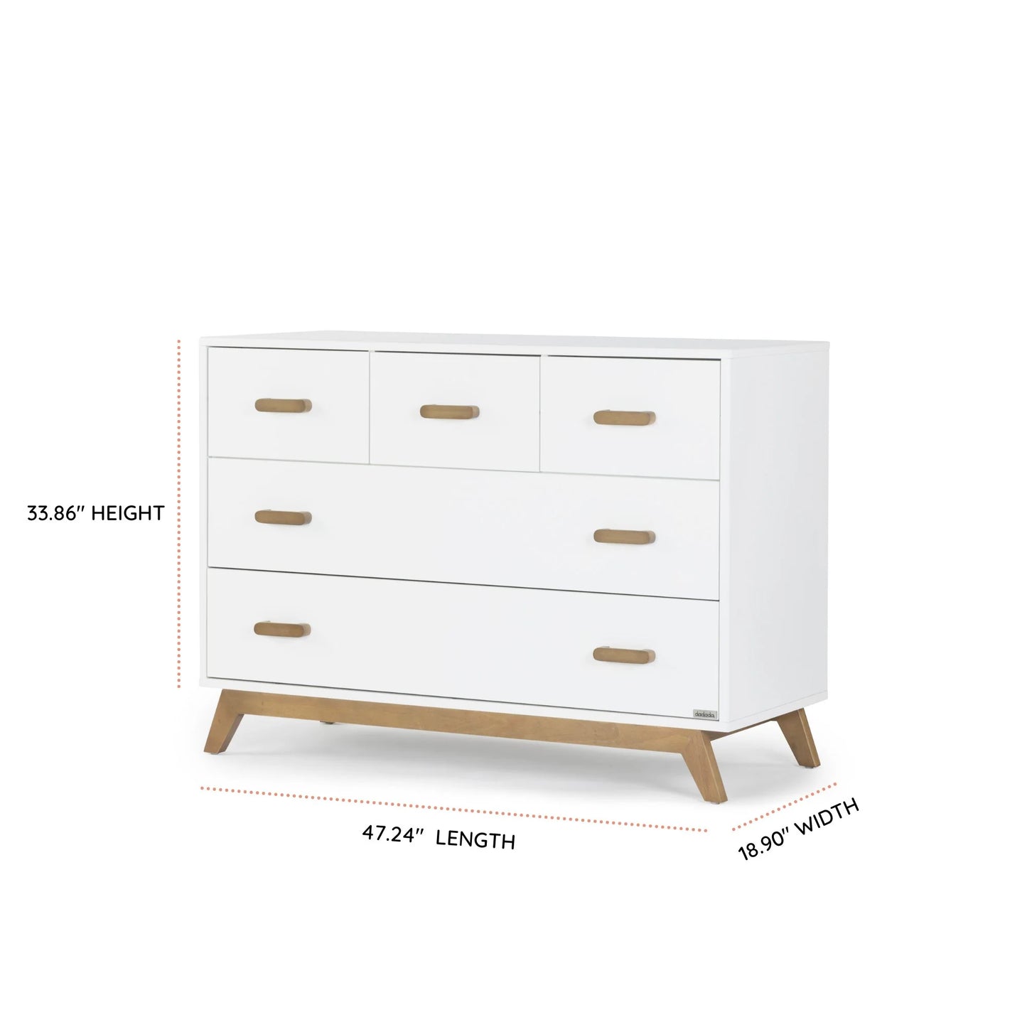 Dadada Soho 5-Drawer Nursery Dresser - White + Walnut