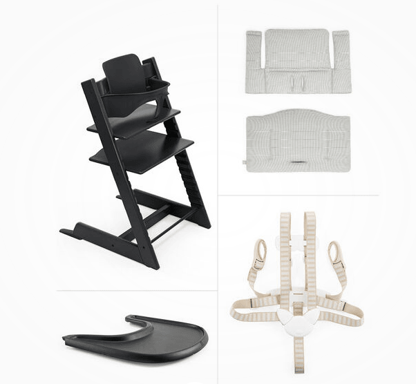 Tripp Trapp High Chair2 and Cushion with Stokke Tray - Black / Nordic Grey - Traveling Tikes 