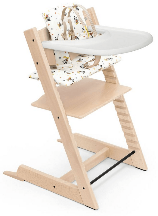 Stokke Tripp Trapp Complete High Chair and Cushion with Tray - Natural / Mickey Celebration - Traveling Tikes 