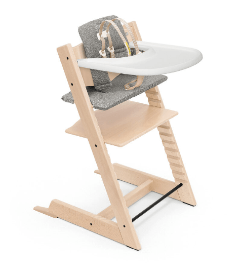 Tripp Trapp Complete High Chair and Cushion with Stokke Tray - Natural / Dots Grey - Traveling Tikes 
