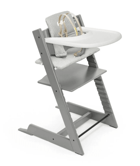 Tripp Trapp Complete High Chair and Cushion with Stokke Tray - Storm Grey / Nordic Grey - Traveling Tikes 