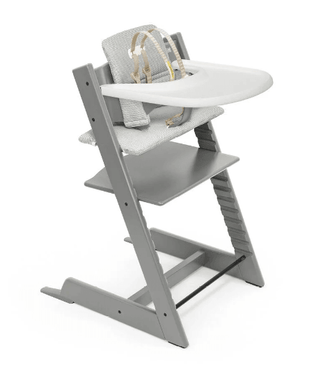 Tripp Trapp High Chair2 and Cushion with Stokke Tray - Storm Grey / Nordic Grey - Traveling Tikes 