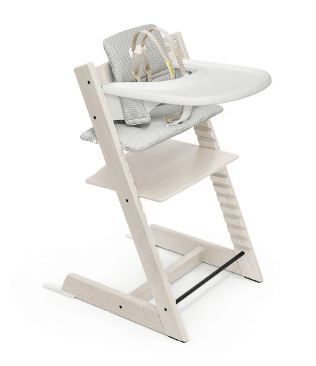 Tripp Trapp Complete High Chair and Cushion with Stokke Tray - Whitewash / Nordic Grey - Traveling Tikes 