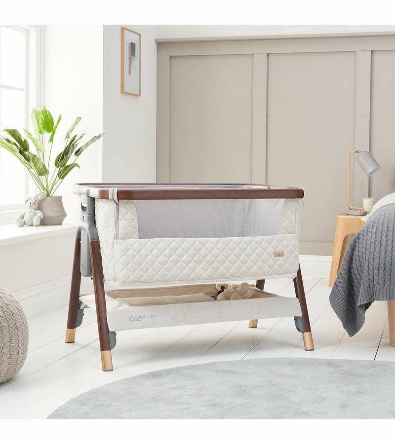 Tutti Bambini CoZee Luxe Bedside Crib - Walnut / Cream - Traveling Tikes 