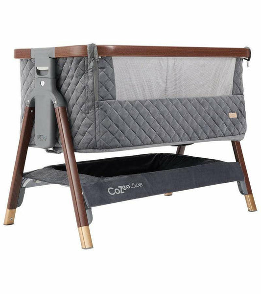 Tutti Bambini CoZee Luxe Bedside Crib - Walnut / Slate - Traveling Tikes 