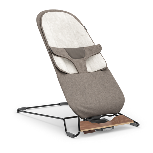 UPPAbaby Mira 2-in-1 Bouncer and Seat - Wells (Dark Taupe Melange / Black Frame / Walnut Wood) - Traveling Tikes 