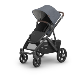 UPPAbaby Vista V3 Single-to-Double Stroller - Julian (Dusty Blue Melange / Carbon Frame / Chestnut Leather) 0303-VSO-NA-JUL