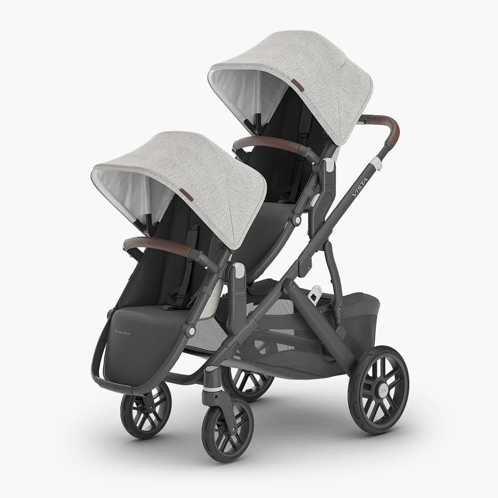 UPPAbaby RumbleSeat V2+ - Anthony (White and Grey Chenille / Carbon Frame / Chestnut Leather) - Traveling Tikes 