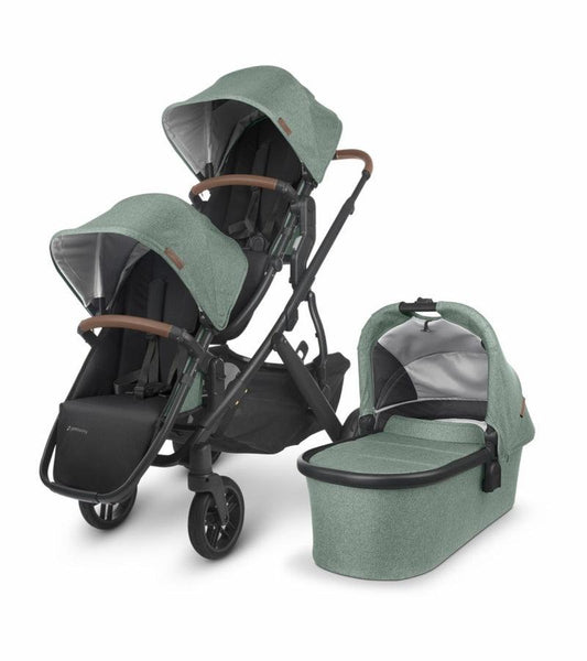 UPPAbaby VISTA V2 Double Stroller Bundle - Gwen (Green Melange / Carbon / Saddle Leather) - Traveling Tikes 