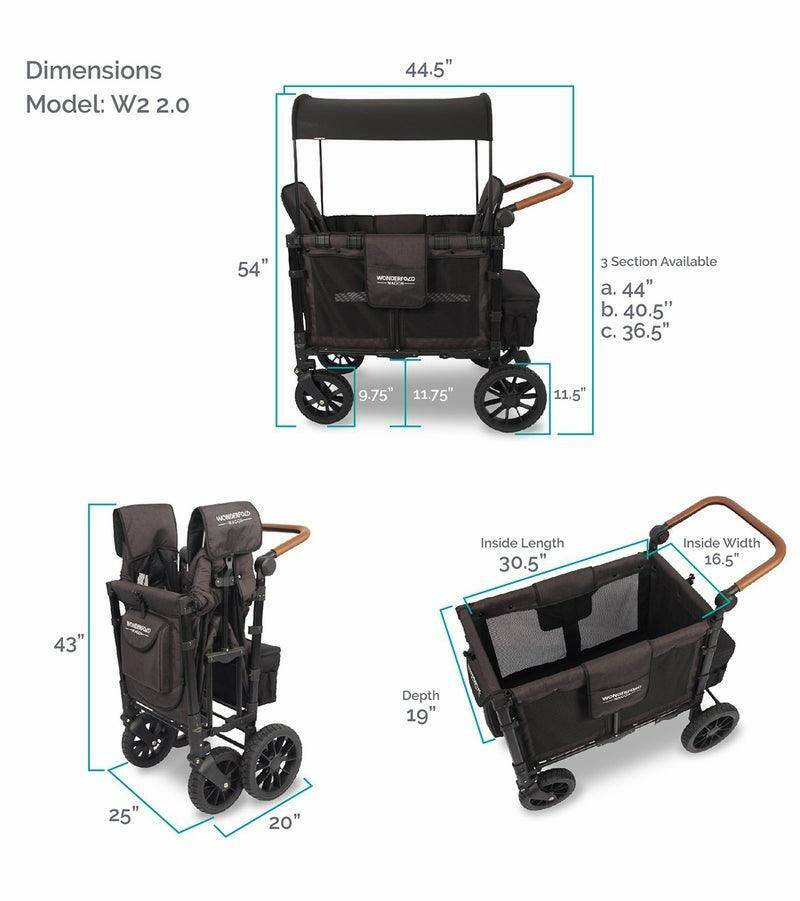 Wonderfold W2 Luxe (W2S 2.0) Multifunctional Double (2 seater) Stroller Wagon - Elite Black Camo - Traveling Tikes 