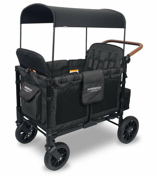 WonderFold W4 Luxe (W4S 2.0) Multifunctional Quad (4 Seater) Stroller Wagon - Volcanic Black - Traveling Tikes 