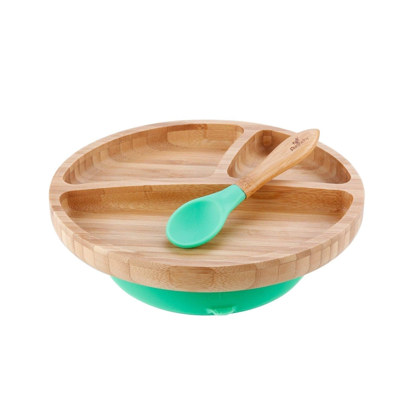 Avanchy Bamboo Suction Toddler Plate + Spoon - Green - Traveling Tikes 