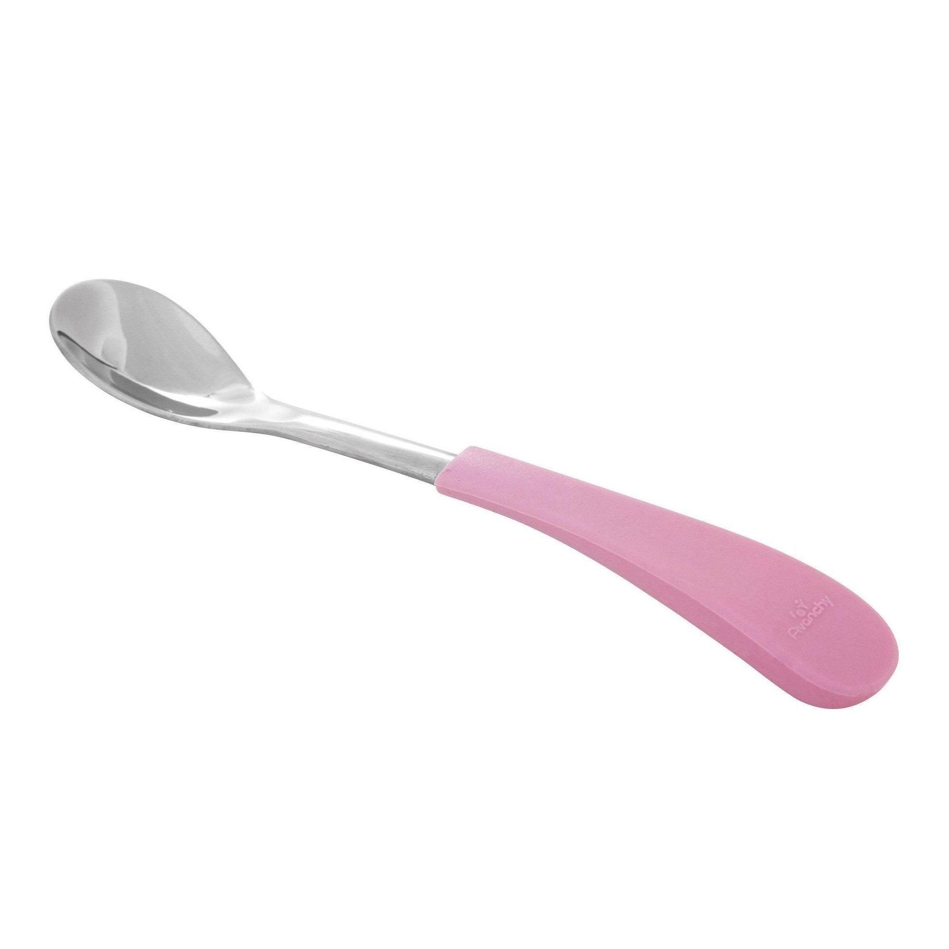 Avanchy Stainless Steel Infant Spoons 2 Pack. (Younger Babies) - Pink - Traveling Tikes 