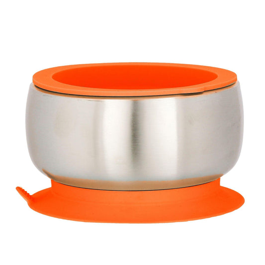 Avanchy Stainless Steel Suction Baby Bowl + Air Tight Lid - Orange - Traveling Tikes 