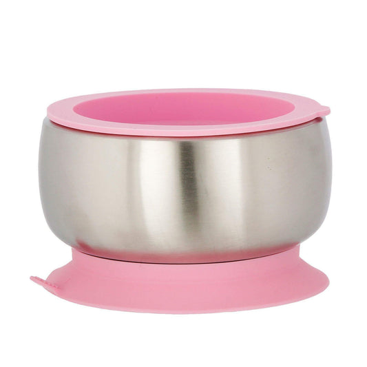 Avanchy Stainless Steel Suction Baby Bowl + Air Tight Lid - Pink - Traveling Tikes 
