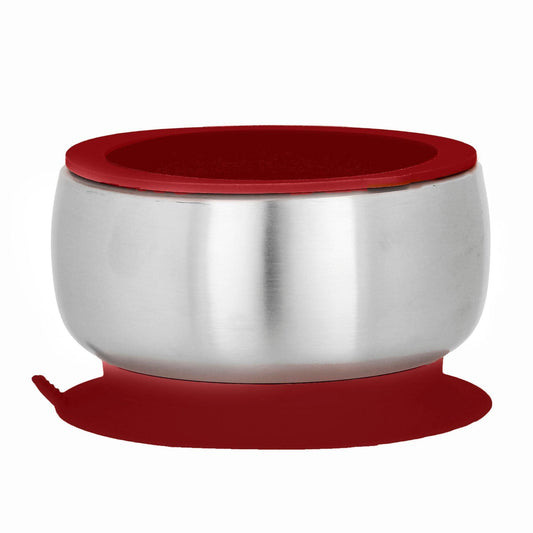 Avanchy Stainless Steel Suction Baby Bowl + Air Tight Lid - Red - Traveling Tikes 