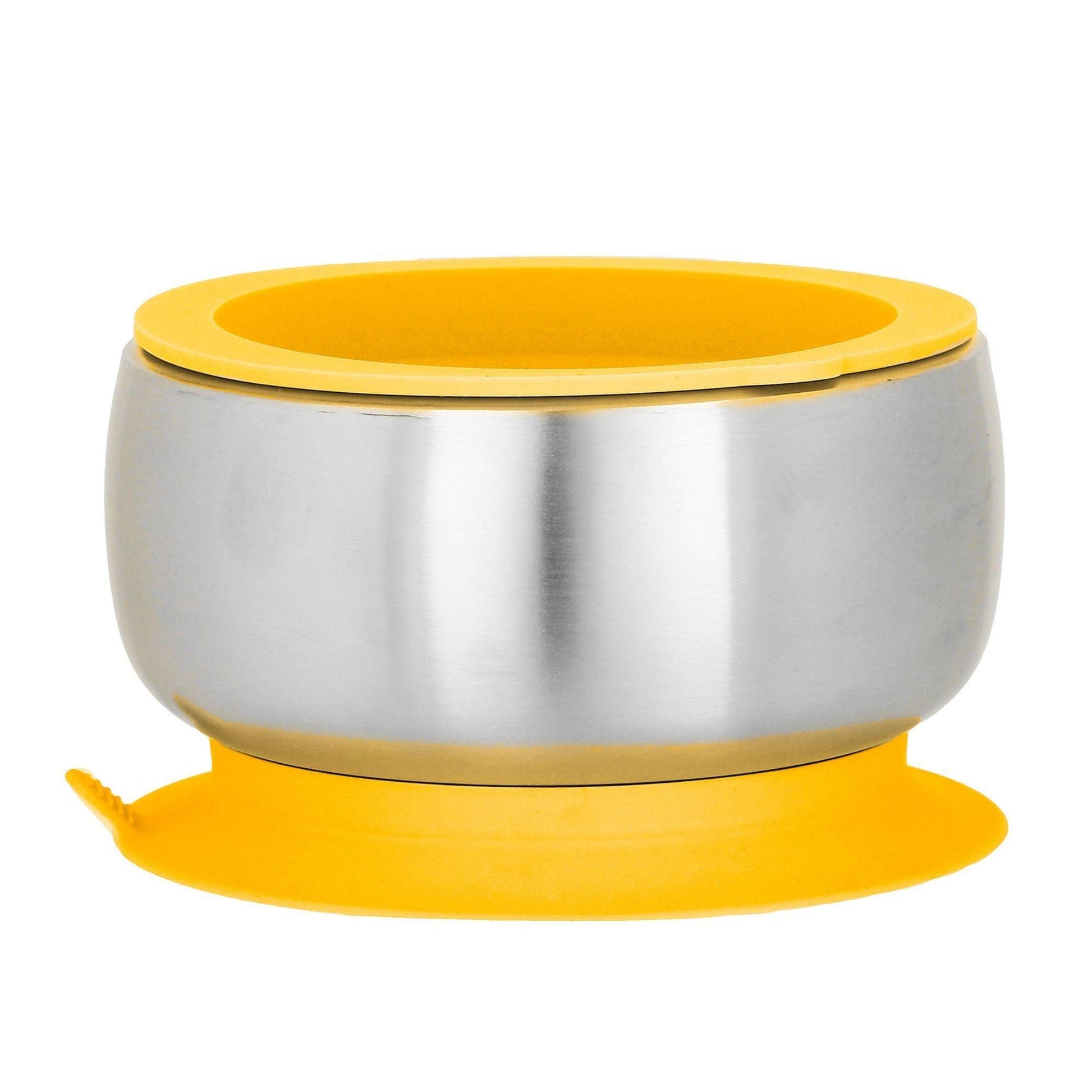 Avanchy Stainless Steel Suction Baby Bowl + Air Tight Lid - Yellow - Traveling Tikes 