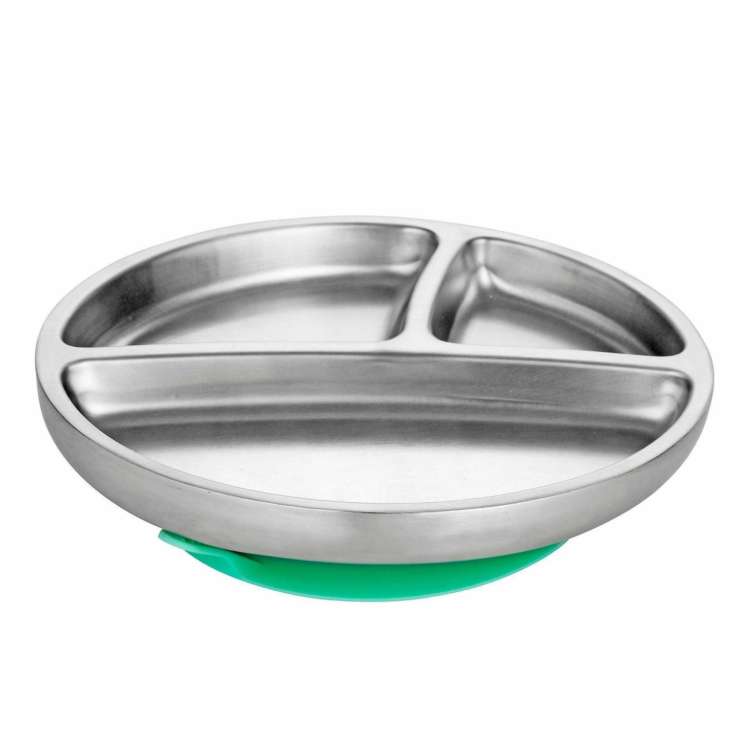 Avanchy Stainless Steel Suction Toddler Plate - Green - Traveling Tikes 
