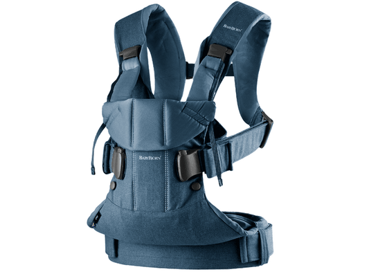 Baby Bjorn 2019 Baby Carrier One - Classic Denim/Midnight Blue Cotton Mix - Traveling Tikes 