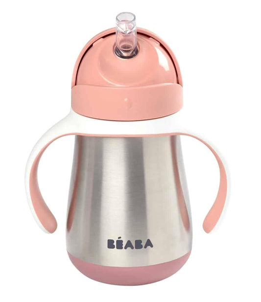 Beaba Stainless Steel Straw Sippy Cup – Rose - Traveling Tikes 